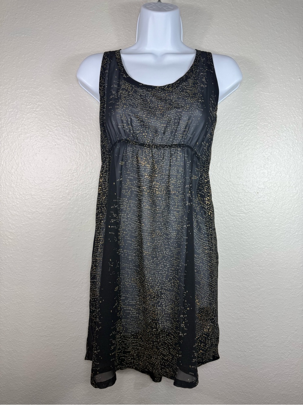 Women’s Black & Gold Sleeveless Shimmer‎ Sheer Swim Cover Up Size XS
